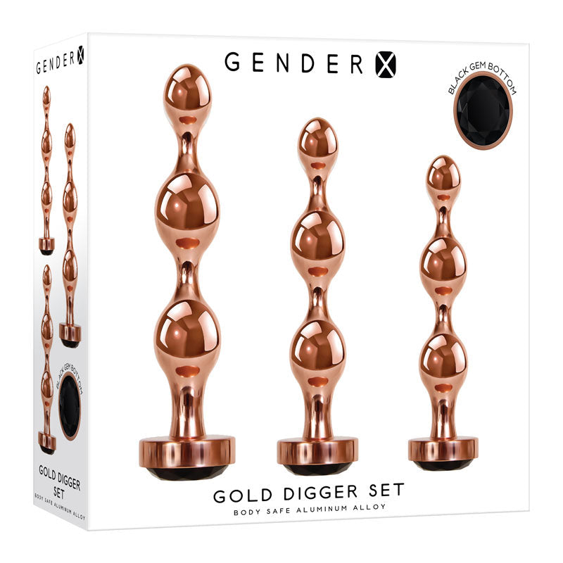 Gender X Gold Digger Set – Metallic Butt Plugs Set of Three Sizes > Anal Range > Butt Plug Kits - Tophatter Daily Deals