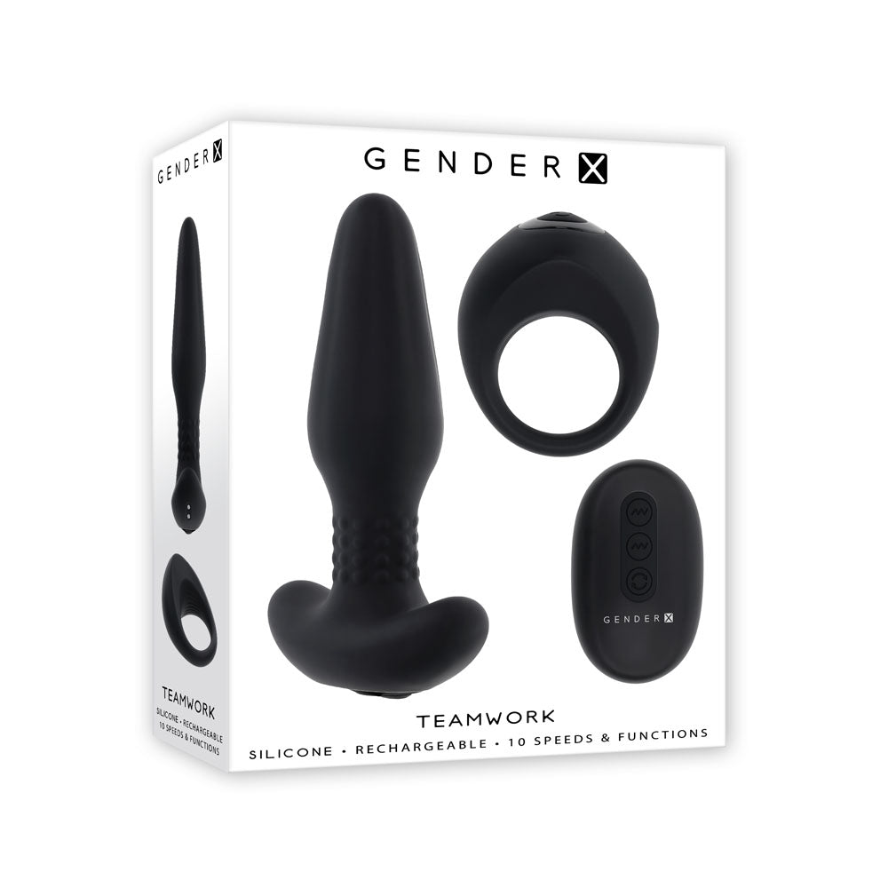 Gender X Teamwork (Black) – Remote-Controlled Vibrating Plug and Ring Set > Anal Range > Vibrating Butt Plugs - Tophatter Daily Deals