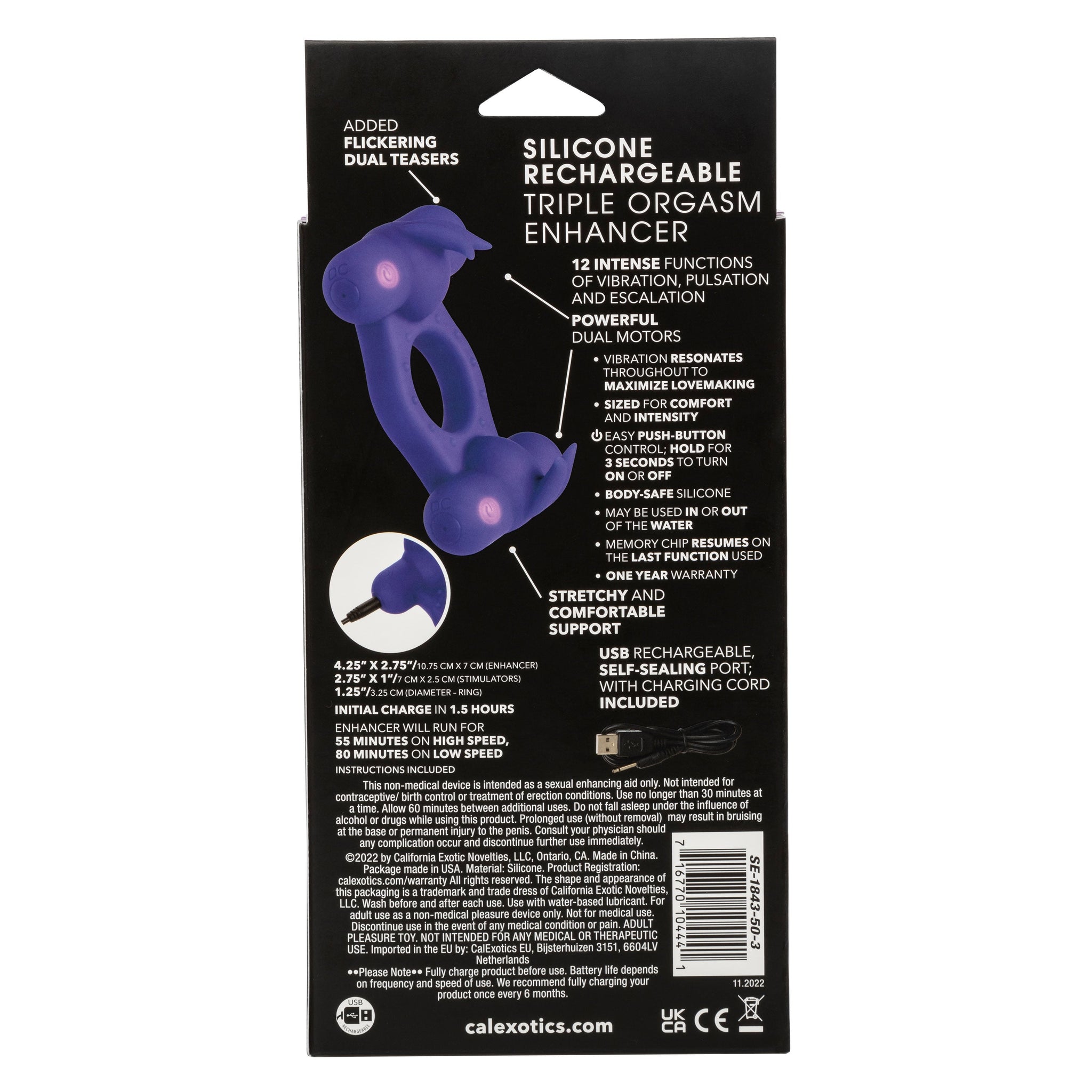 Silicone Triple Orgasm Enhancer in Purple with 12 Vibration Functions and Dual Independent Motors > Cock Ring > Vibrating - Tophatter Daily Deals