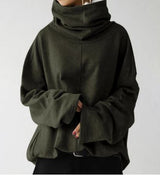 Oversized Women Turtleneck Sweatshirt - Funnel Neck, Cotton Green - Tophatter Daily Deals