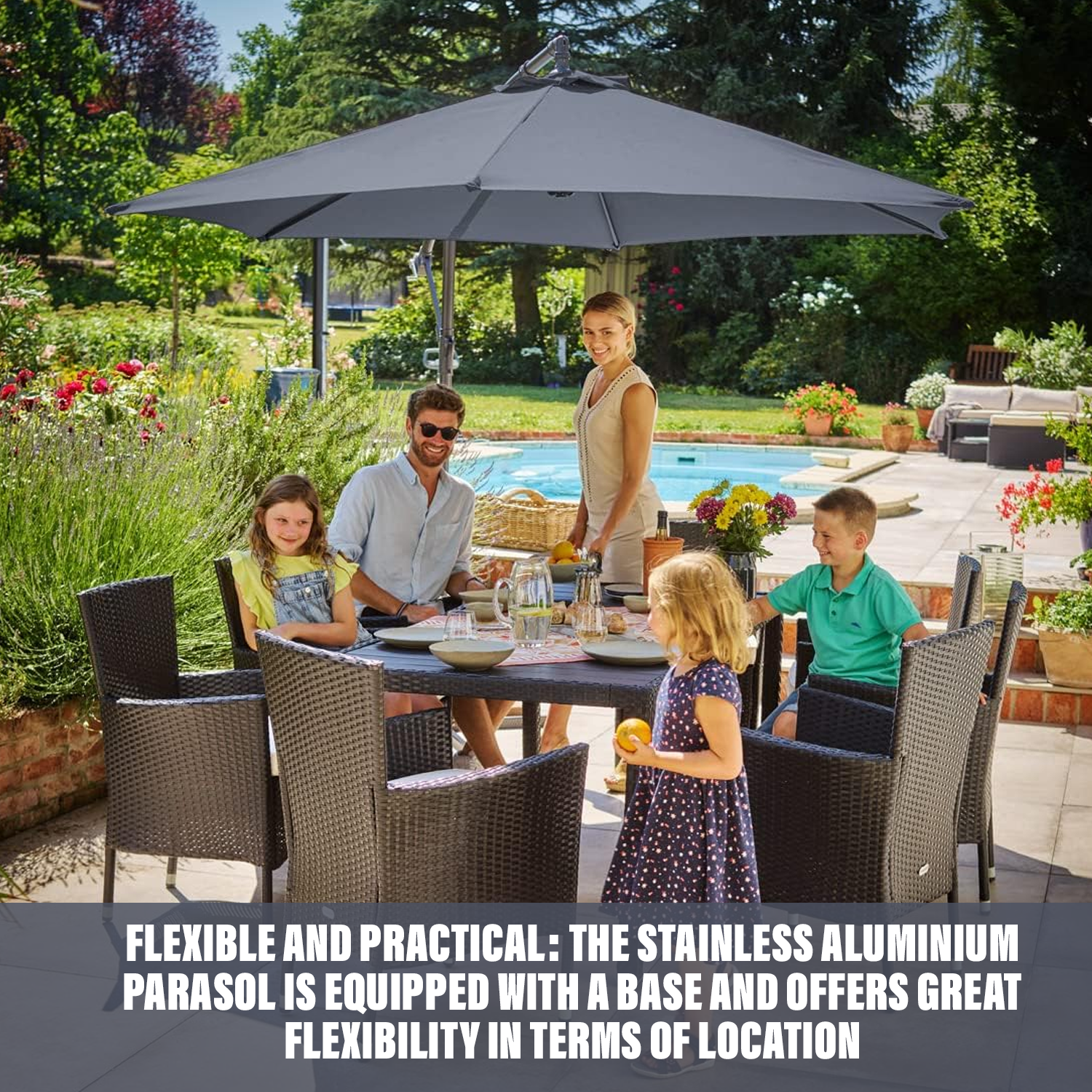 Garden Umbrella with Stand – 3M Banana Parasol Sun Shade Patio Hanging Umbrella Garden Cantilever Garden umbrella with stand - Tophatter Daily Deals