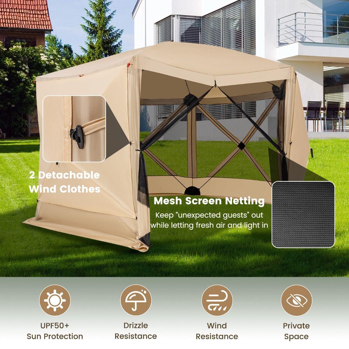 Family Camping Tent - 6-Sided Camping Gazebo Instant Setup Hub Tent with Portable Carrying Bag Camping Tent - Tophatter Daily Deals