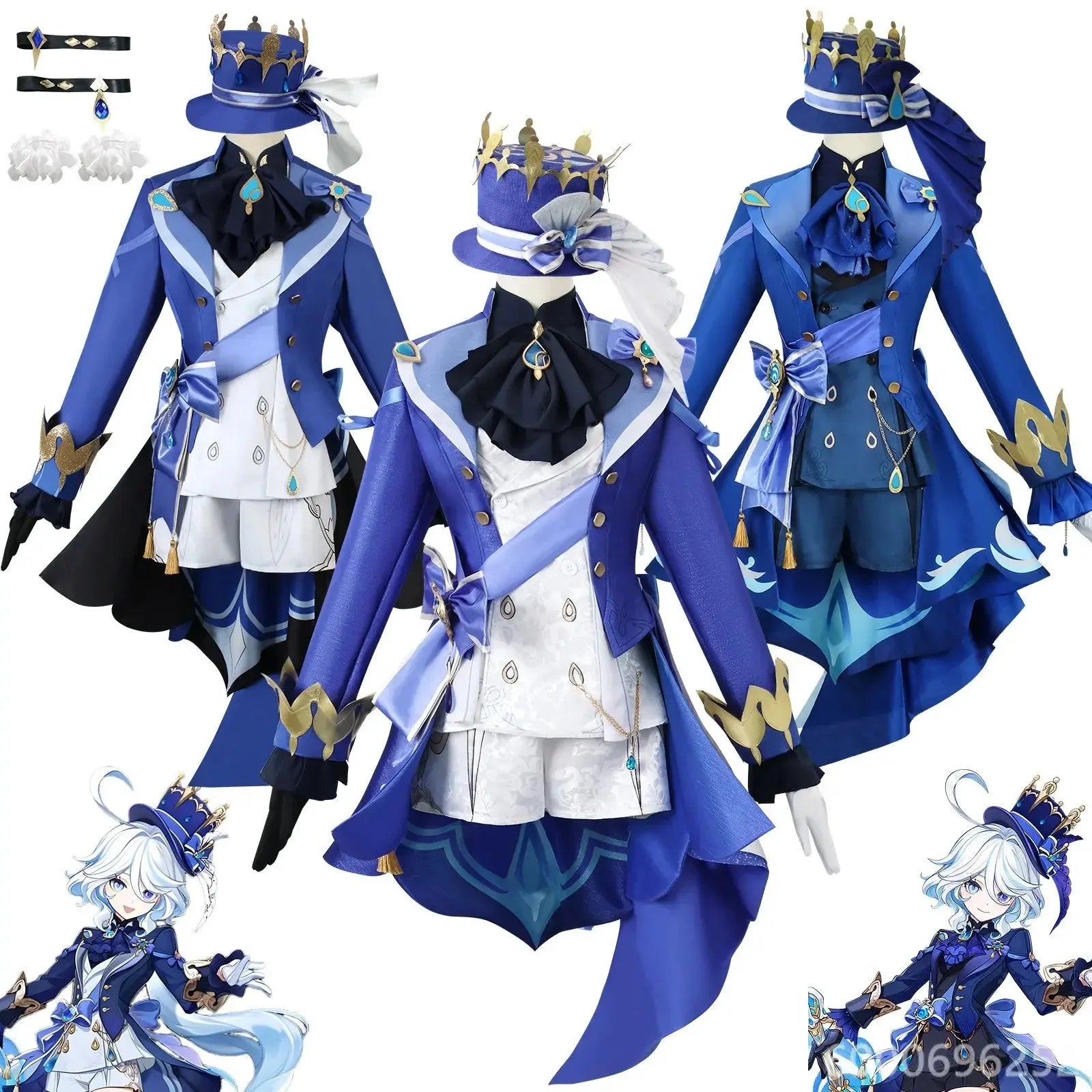 Genshin Impact Fontaine Furina Focalors Cosplay Costume Black and White Uniform with Wig and Hat for Comic Con and Cosplay - Tophatter Daily Deals