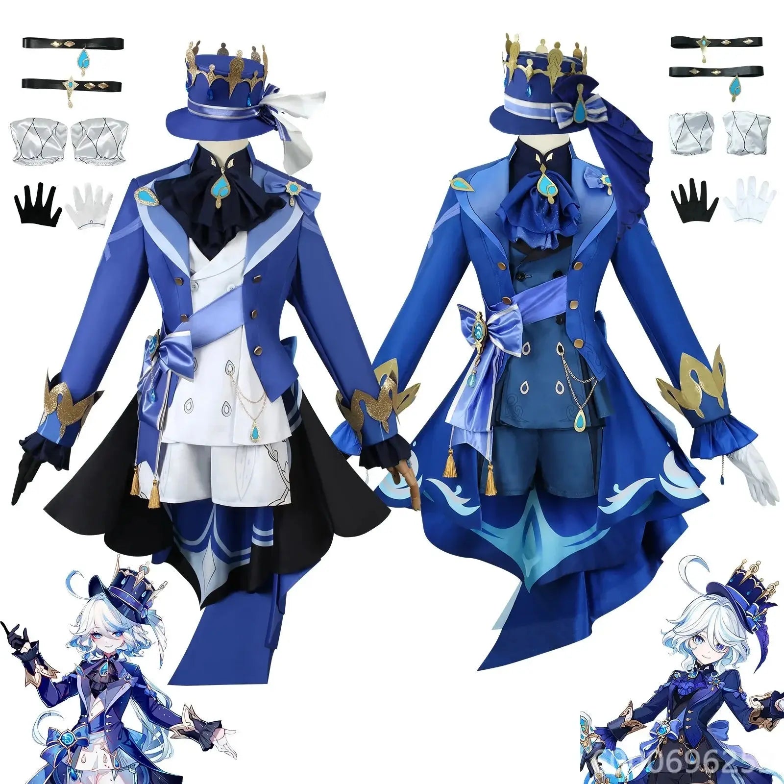Genshin Impact Fontaine Furina Focalors Cosplay Costume Black and White Uniform with Wig and Hat for Comic Con and Cosplay - Tophatter Daily Deals