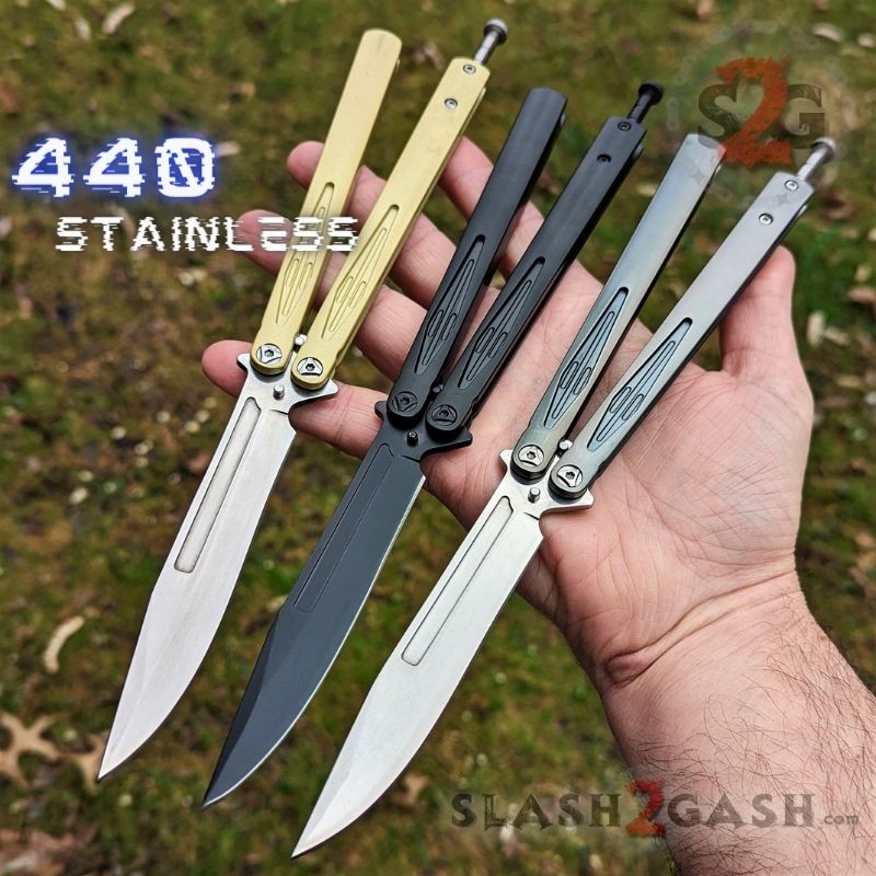 Gentlemans Butterfly Knife Channel Balisong w/ Adjustable Spring Latch Knife-Balisong - Tophatter Daily Deals