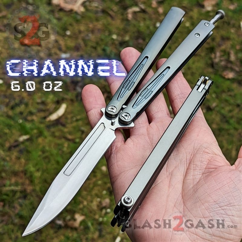 Gentlemans Butterfly Knife Channel Balisong w/ Adjustable Spring Latch Grey w Mirror Knife-Balisong - Tophatter Daily Deals