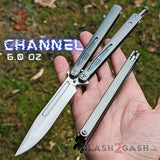 Gentlemans Butterfly Knife Channel Balisong w/ Adjustable Spring Latch Grey w Mirror Knife-Balisong - Tophatter Daily Deals