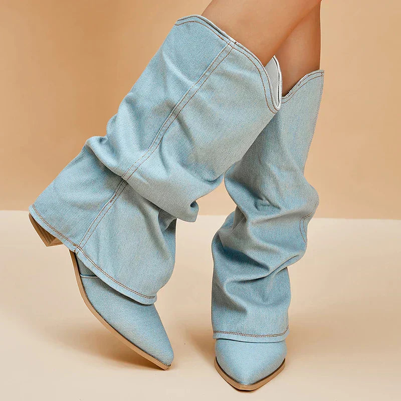 Soft Womens Knee High Boots - Slouchy Denim, Casual 39 - Tophatter Daily Deals