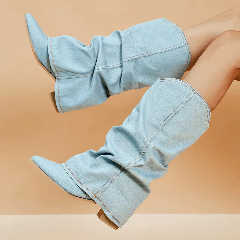 Soft Womens Knee High Boots - Slouchy Denim, Casual - Tophatter Daily Deals