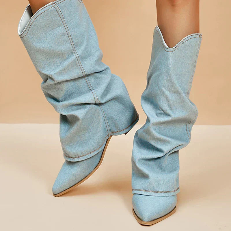 Soft Womens Knee High Boots - Slouchy Denim, Casual - Tophatter Daily Deals