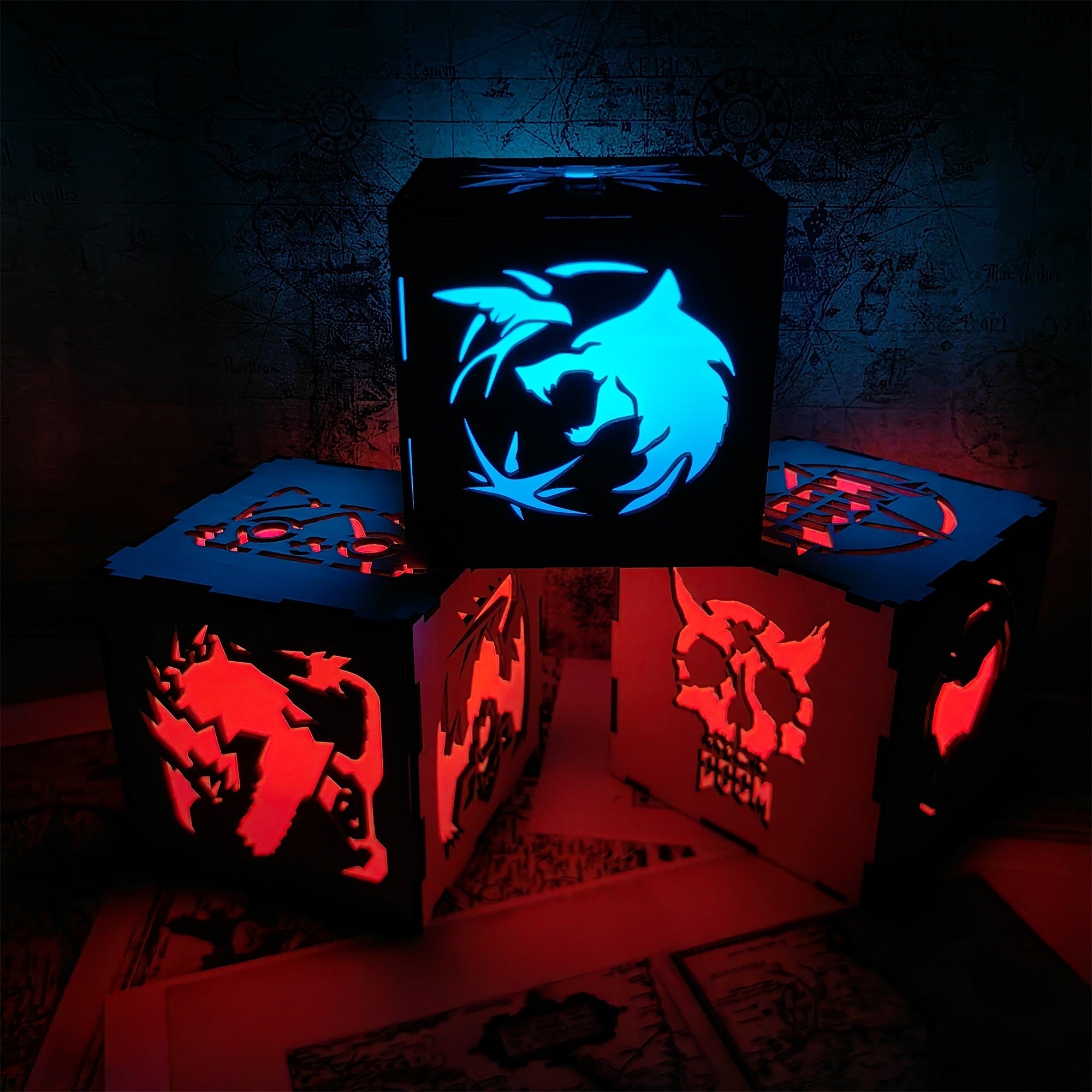 Geralt Wolf School Badge Wood Cube Light Desk Decor - Tophatter Daily Deals