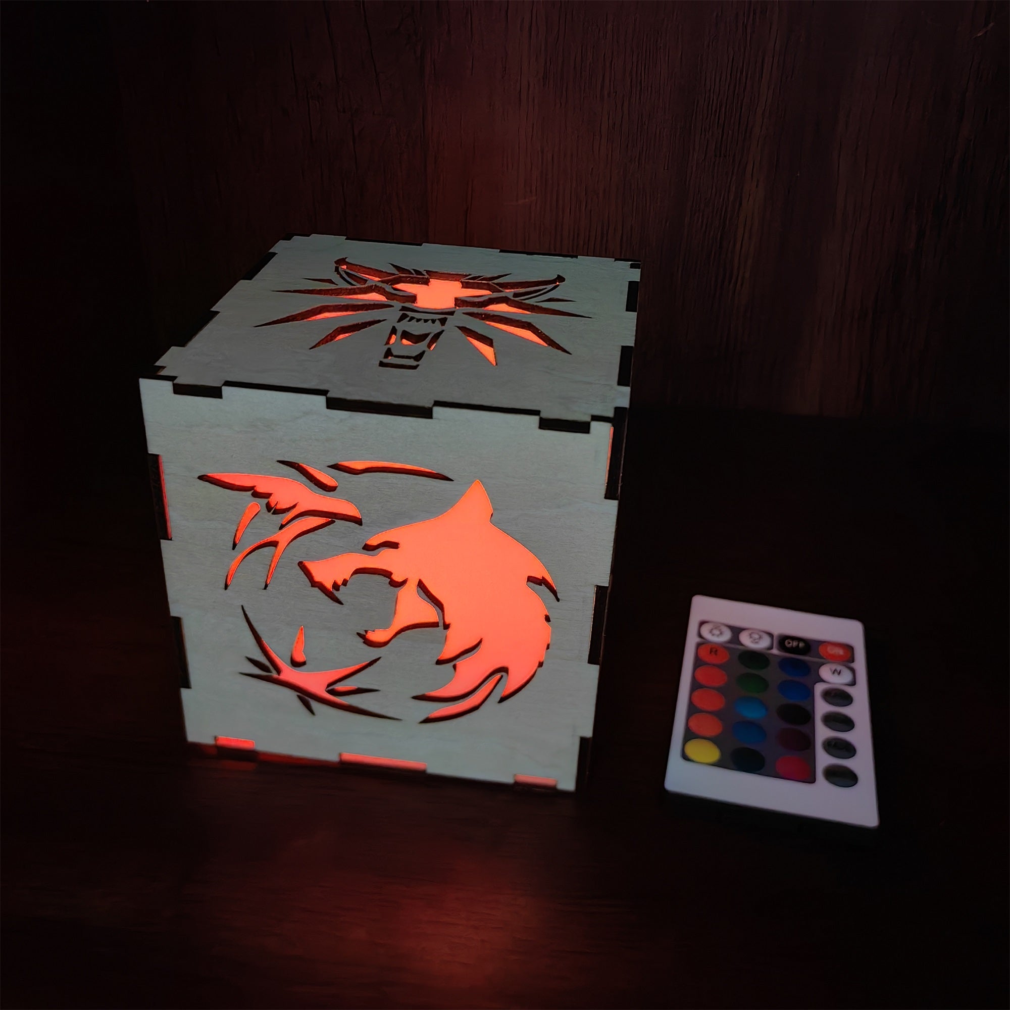 Geralt Wolf School Badge Wood Cube Light Desk Decor Wooden Cube Light - Tophatter Daily Deals