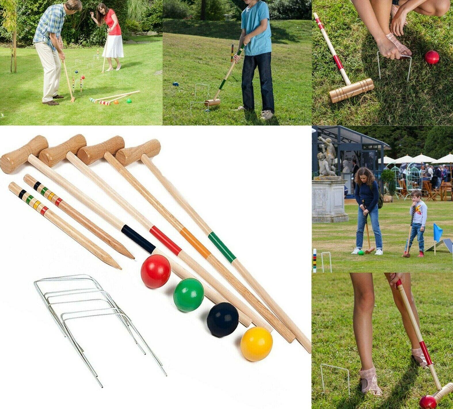 Croquet Sets UK - 4 Players Wooden Garden Lawn Outdoor Children Adult Game Sports & Outdoor - Tophatter Daily Deals