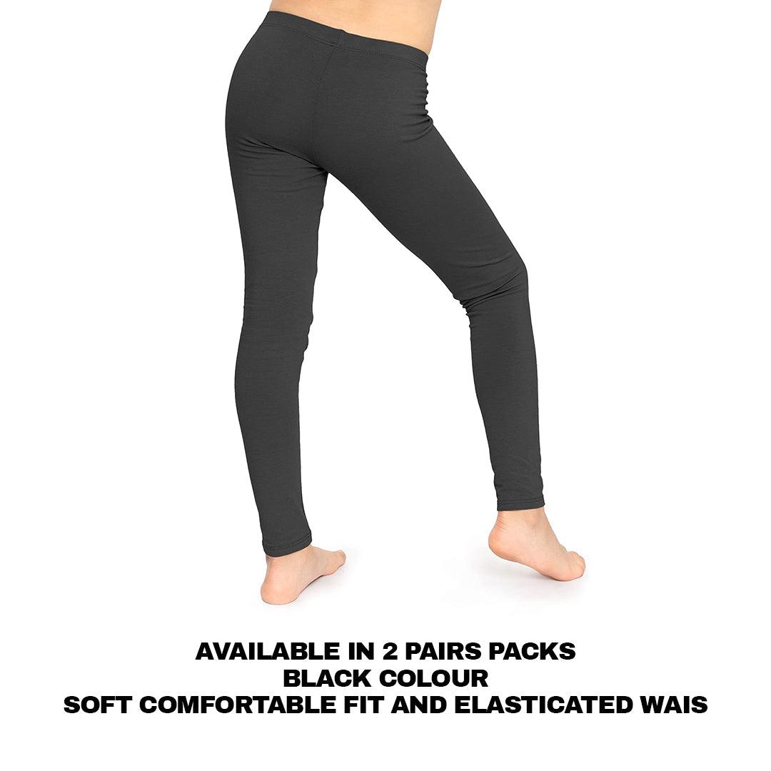 Toddler Girl Leggings - 2 Pack Girls Black Leggings Kids Childrens School Cotton Full Length All Ages Clothing - Tophatter Daily Deals