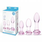 Glas 3PC Rosebud Butt Plug Set Pink Handblown Glass Anal Training Set 3.5, 4.5, and 5.5 Inches > Glass > Toys - Tophatter Daily Deals