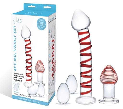 Glas 4-Piece Mr. Swirly Set with Red Swirl Kegal Balls and 3.25 Inch Butt Plug > Glass > Toys - Tophatter Daily Deals