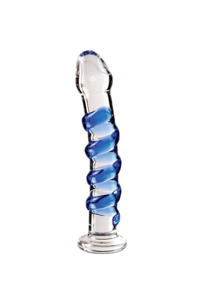 Pipedream - Icicles - No. 5 - Textured Curved Glass Dildo - Clear/Blue Sex Toy - Tophatter Daily Deals