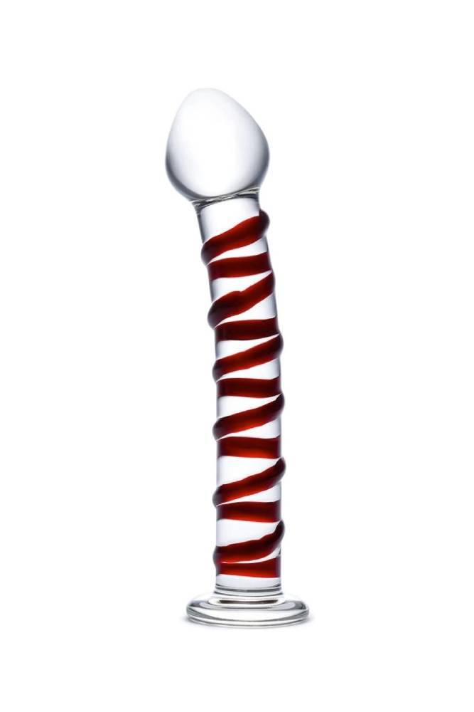 Gläs - Mr. Swirly - 8.25" Textured Glass Dildo - Clear/Red Sex Toy - Tophatter Daily Deals