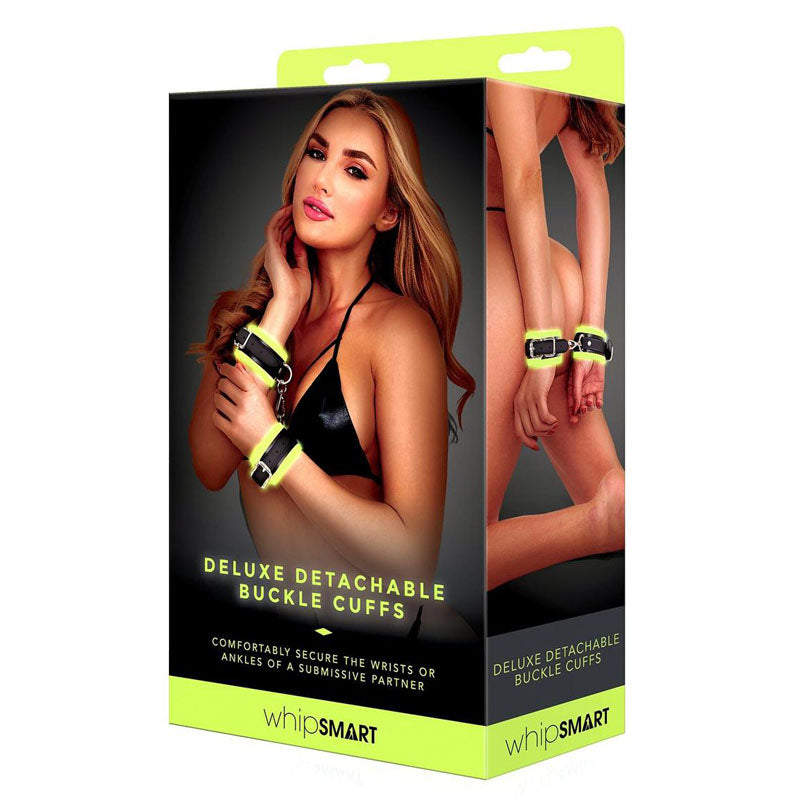 Glow In The Dark Deluxe Buckle Cuffs Black Adult Bondage Accessory > Bondage Gear > Restraints - Tophatter Daily Deals