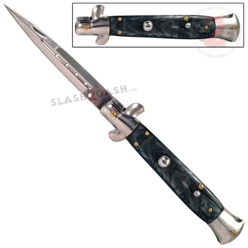 10" Grande Godfather Stiletto Automatic Knife - Black Marble Knife-Auto - Tophatter Daily Deals