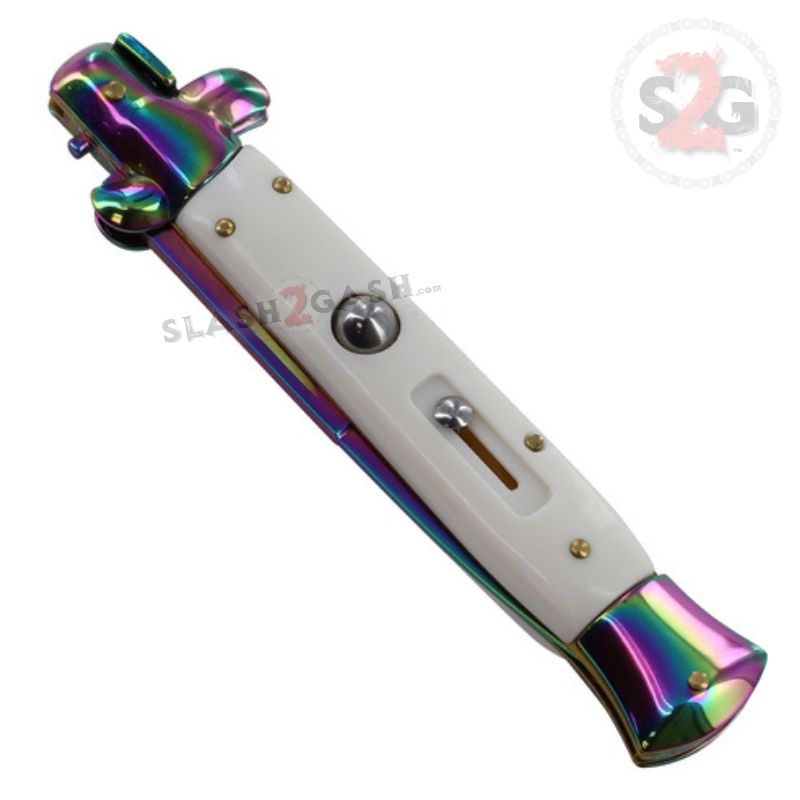 10" Grande Godfather Stiletto Automatic Knife - Rainbow White Knife-Auto - Tophatter Daily Deals