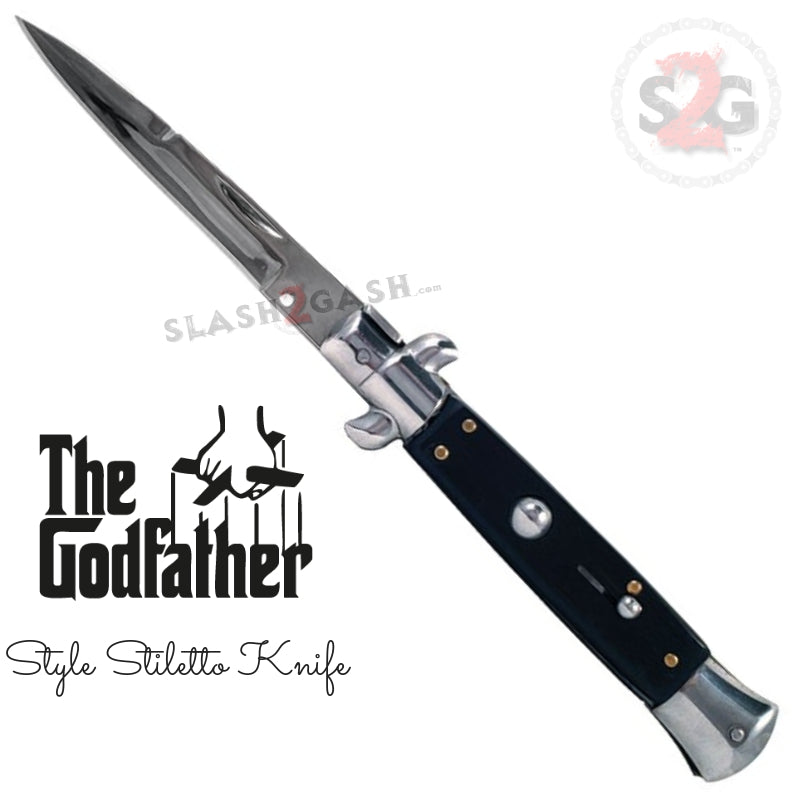 Godfather Stiletto Automatic Knife Classic Switchblade - Black Knife-Auto - Tophatter Daily Deals