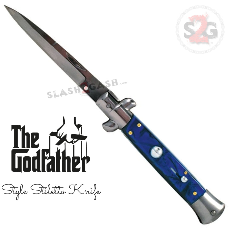 Godfather Stiletto Automatic Knife Classic Switchblade - asst. Colors Blue Marble Knife-Auto - Tophatter Daily Deals
