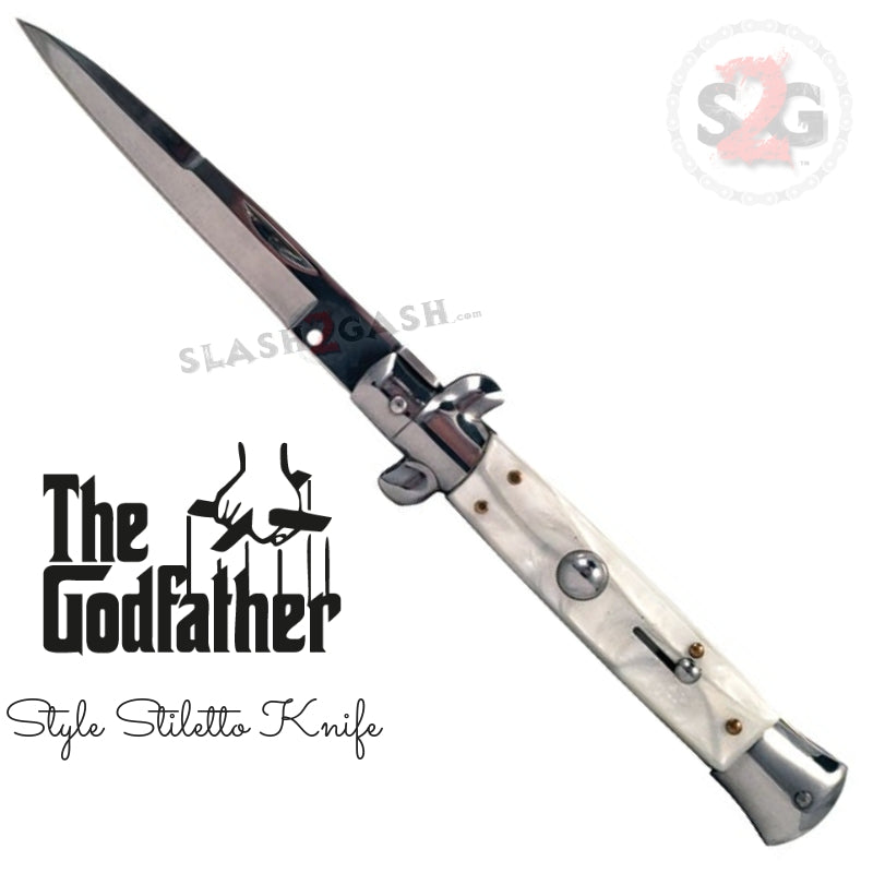Godfather Stiletto Automatic Knife Classic Switchblade - asst. Colors White Pearl Knife-Auto - Tophatter Daily Deals