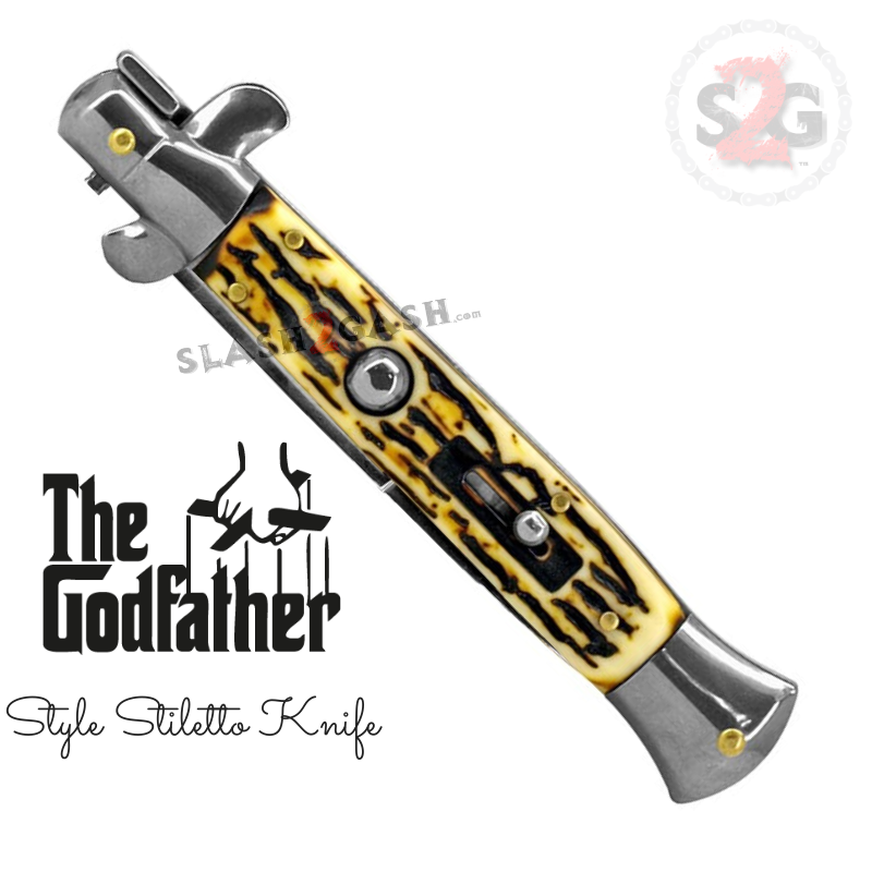 Godfather Stiletto Knife Italian Style Switchblade - Stag Horn (faux) Knife-Auto - Tophatter Daily Deals