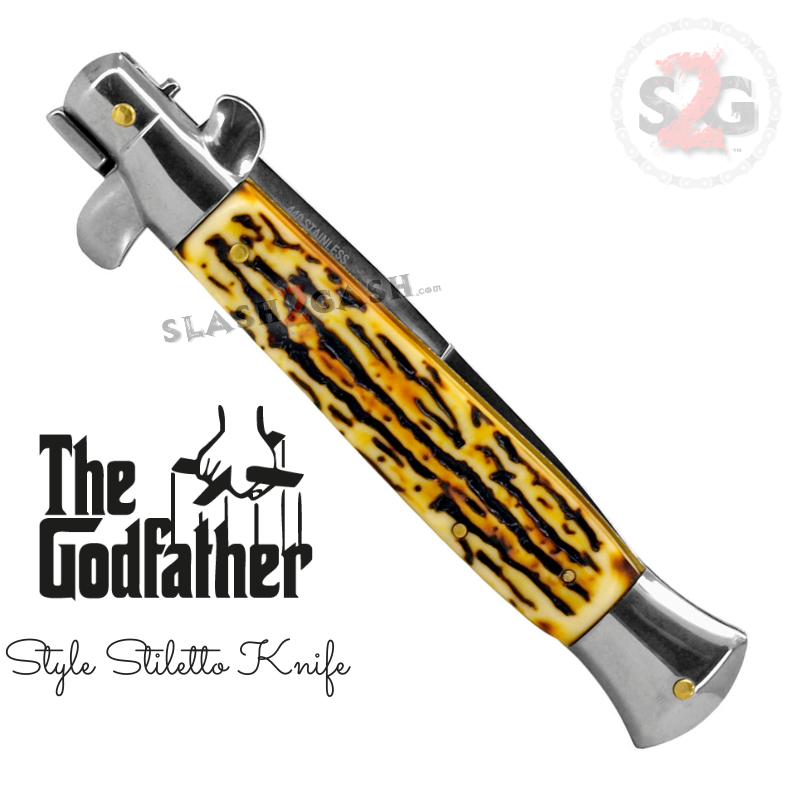 Godfather Stiletto Knife Italian Style Switchblade - Stag Horn (faux) Knife-Auto - Tophatter Daily Deals