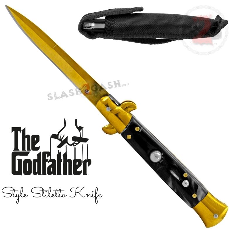 Godfather Stiletto Knife Italian Style Automatic Classic Switchblade Gold - Black Pearl (GBK1) Knife-Auto - Tophatter Daily Deals