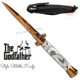 Godfather Stiletto Knife Italian Style Automatic Classic Switchblade Gold - White Pearl (Removable Spring Pin, no sheath) Knife-Auto - Tophatter Daily Deals