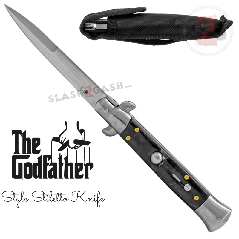 Godfather Stiletto Knife Italian Style Classic Switchblade - Black Pearl Knife-Auto - Tophatter Daily Deals