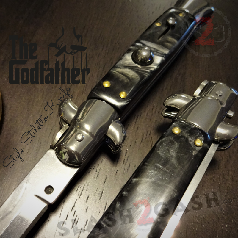 Godfather Stiletto Knife Italian Style Classic Switchblade - Black Pearl Black Pearl Knife-Auto - Tophatter Daily Deals