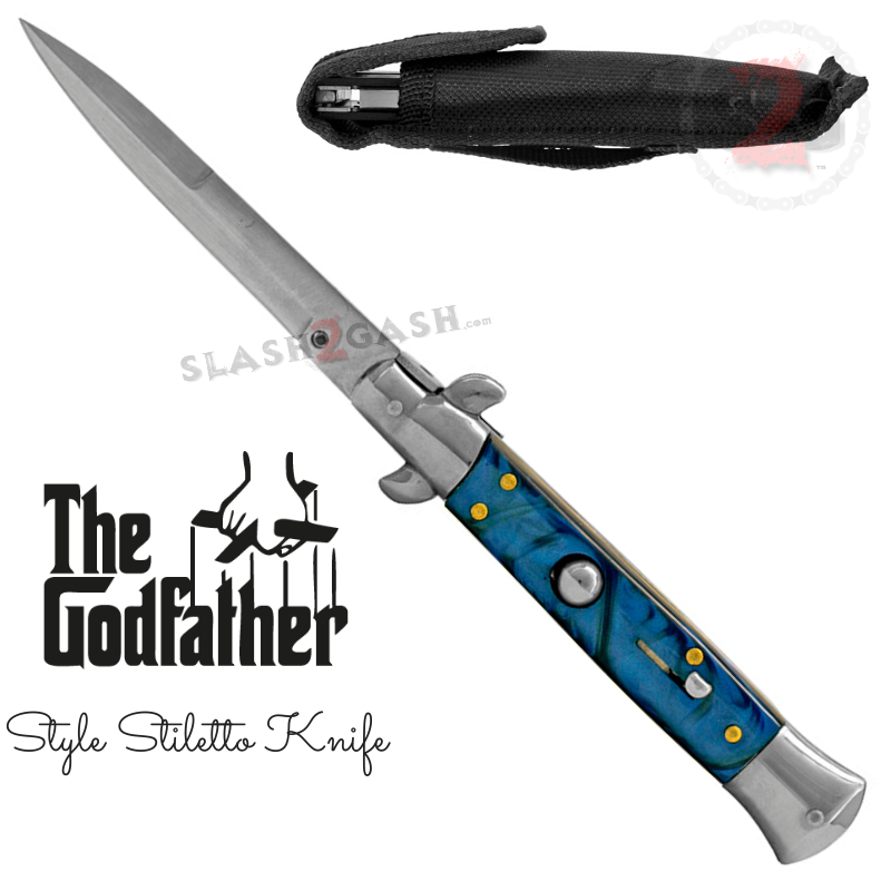 Godfather Stiletto Knife Italian Style Classic Switchblade - Blue Pearl Knife-Auto - Tophatter Daily Deals