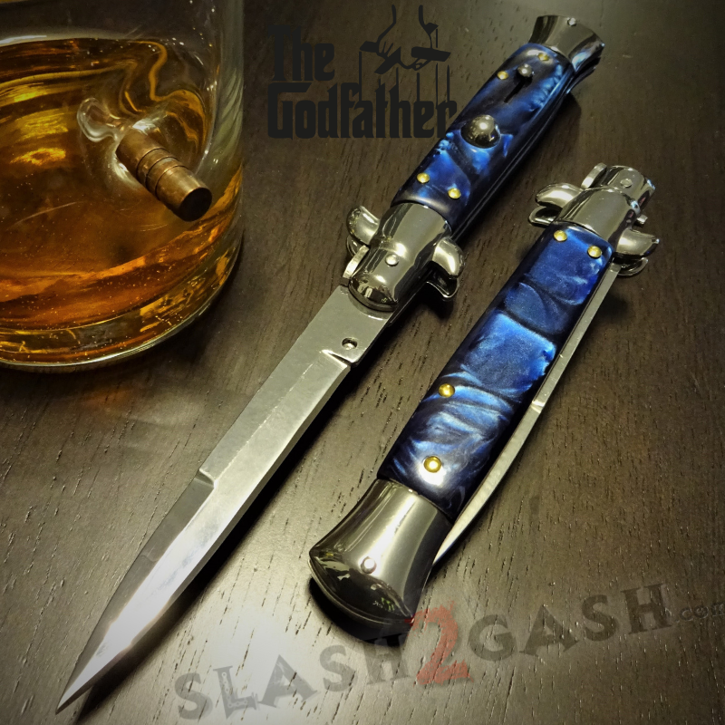 Godfather Stiletto Knife Italian Style Classic Switchblade - Blue Pearl Knife-Auto - Tophatter Daily Deals