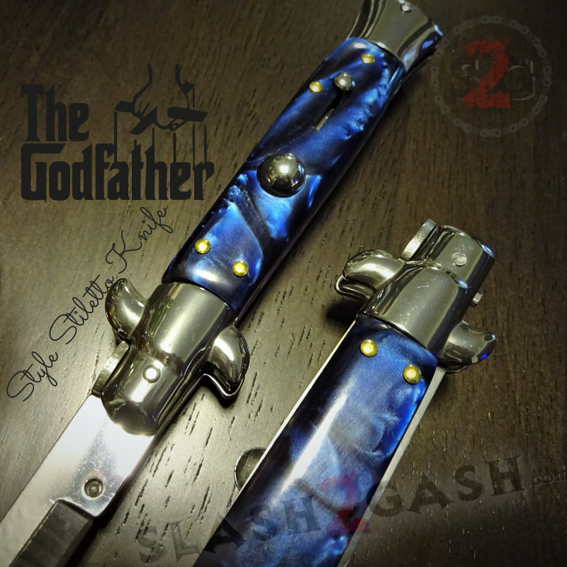 Godfather Stiletto Knife Italian Style Classic Switchblade - Blue Pearl Blue Pearl Knife-Auto - Tophatter Daily Deals