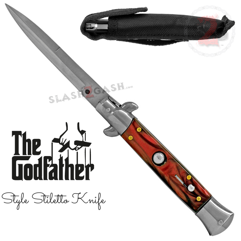 Godfather Stiletto Knife Italian Style Classic Switchblade - Red Pearl Knife-Auto - Tophatter Daily Deals