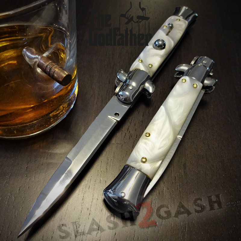 Godfather Stiletto Knife Italian Style Classic Switchblade - White Pearl Knife-Auto - Tophatter Daily Deals