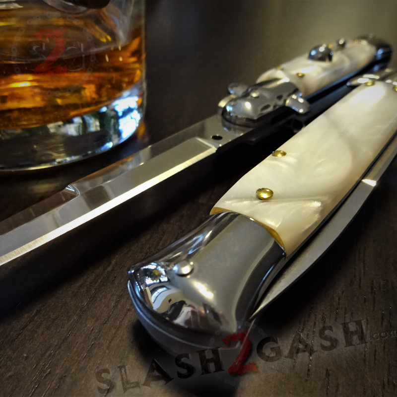 Godfather Stiletto Knife Italian Style Classic Switchblade - White Pearl Knife-Auto - Tophatter Daily Deals
