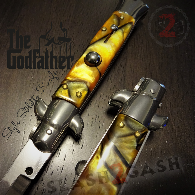 Godfather Stiletto Knife Italian Style Classic Switchblade - Yellow Pearl Knife-Auto - Tophatter Daily Deals
