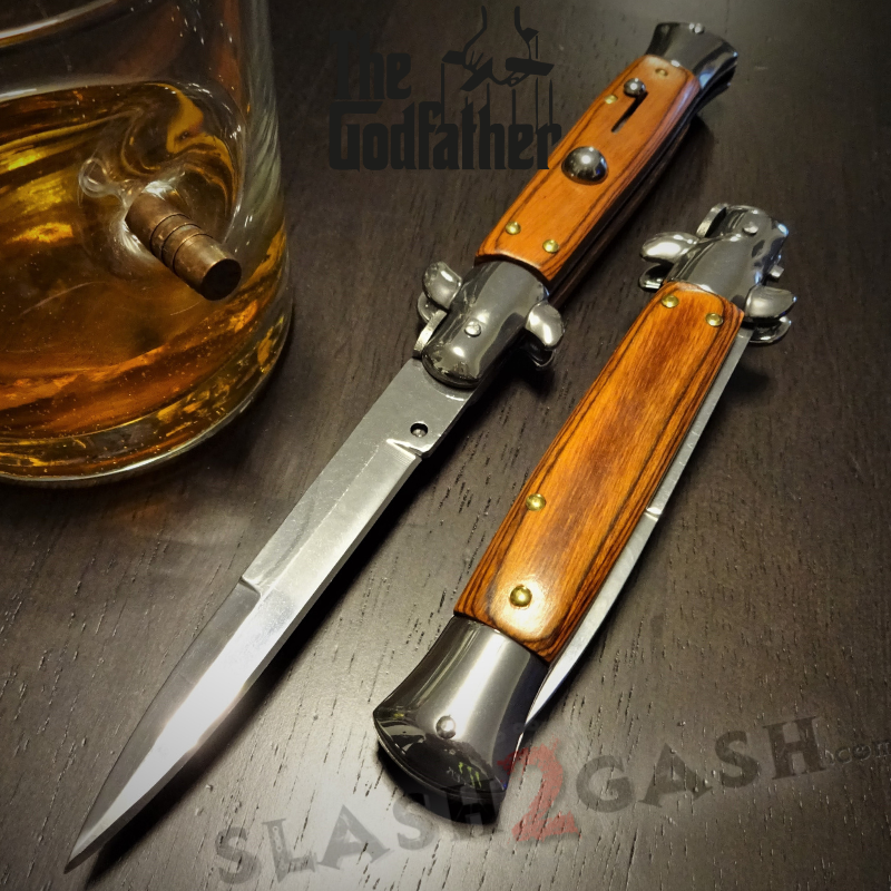 Godfather Stiletto Knife Italian Style Automatic Classic Switchblade Silver - Rosewood Knife-Auto - Tophatter Daily Deals