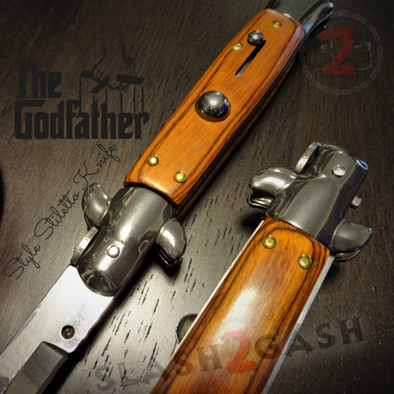 Godfather Stiletto Knife Italian Style Classic Switchblade - Rosewood Rosewood Knife-Auto - Tophatter Daily Deals
