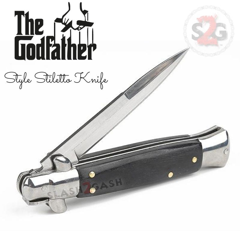 Godfather Stiletto Automatic Knife Classic Switchblade - Black Knife-Auto - Tophatter Daily Deals