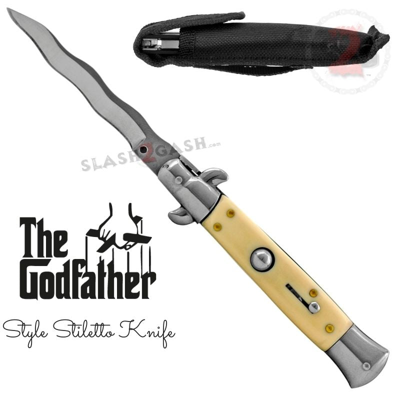 Italian Stiletto Automatic Knife KRISS Snake Blade Wavy - Faux Bone Knife-Auto - Tophatter Daily Deals