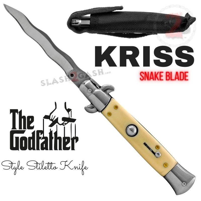 Italian Stiletto Automatic Knife KRISS Snake Blade Wavy - Faux Bone Knife-Auto - Tophatter Daily Deals