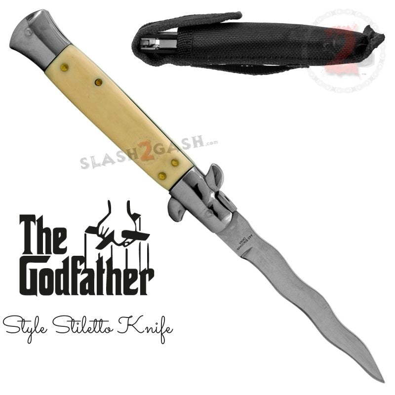 Italian Stiletto Automatic Knife KRISS Snake Blade Wavy - Faux Bone Knife-Auto - Tophatter Daily Deals