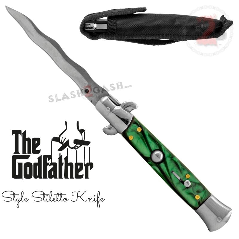 Italian Stiletto Automatic Knife KRISS Snake Blade Wavy - Green Pearl Knife-Auto - Tophatter Daily Deals