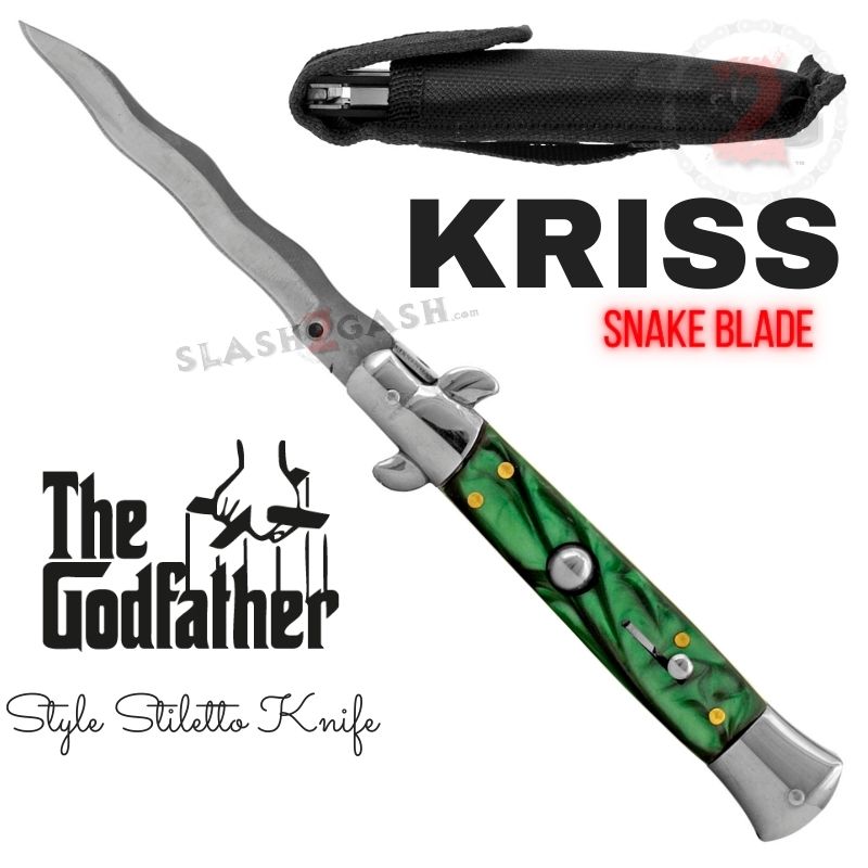 Italian Stiletto Automatic Knife KRISS Snake Blade Wavy - Green Pearl Knife-Auto - Tophatter Daily Deals