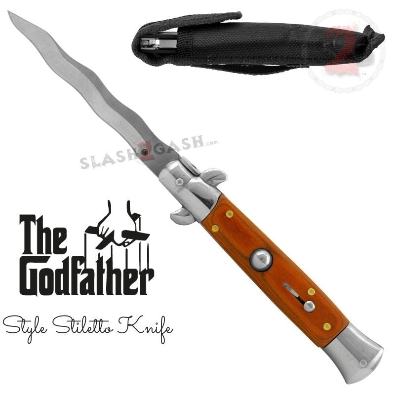 Italian Stiletto Automatic Knife KRISS Snake Blade Wavy - Rosewood Knife-Auto - Tophatter Daily Deals